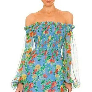 NEW! Caroline Constas *RARE* Ophelia mini dress Blue Summer Floral Size …